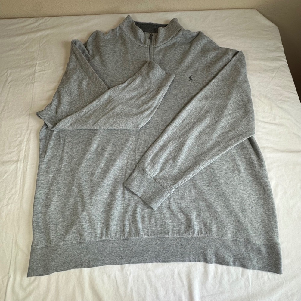 Polo Ralph Lauren 1/4 Zip Sweater Pullover Light Gray Pony Cotton Preppy Big 3XB